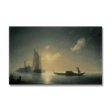 Imagem de Impressões em tela famosas. "Gondolier at Sea by Night" de Ivan Aivazovsky, reproduções de arte clássicas, arte em tela de paisagem para decorações de escritório doméstico de quarto. 40 x 65 cm - 15,7