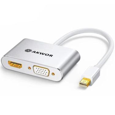 Imagem de AKWOR Adaptador Mini DisplayPort 4K para HDMI VGA, Thunderbolt 2 para HDMI, Mini DP para VGA (2 em 1) Compatível com Laoptop
