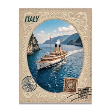 Imagem de Impressão em tela vintage navio a vapor italiano envelhecido - Carimbo de papel envelhecido 30 x 39 cm