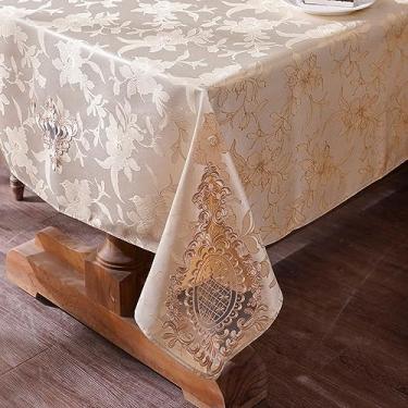 Imagem de ARTABLE Toalhas de mesa de renda com borda de macramê requintada bordada cozinha festiva toalha de mesa de tecido (champanhe, 139 x 237 cm)