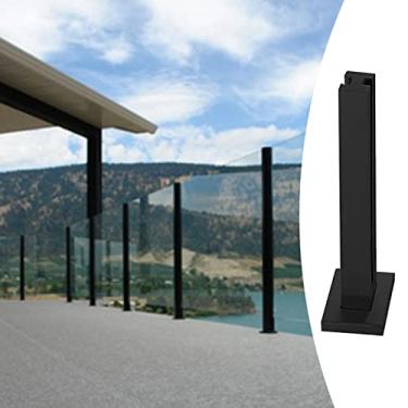 Imagem de Balaustradas Postes de corrimão de vidro para exteriores, de aço inoxidável, de cor preta, para cercas comerciais de segurança, corrimão para betão, madeira e terraço, conector de balaústre