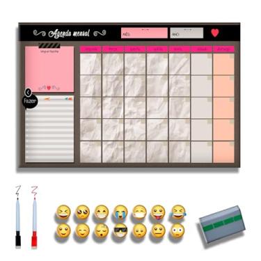 Imagem de Quadro Lousa Planejador Mensal/Planejamento Semanal/Planner/Planner Parede 40x60 Metal - Quadro Branco 2 canetas e 12 imãs (ROSA, 40x60)
