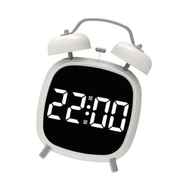 Imagem de Wswqop Alarme de LED eletrônico Alarme alto Números grandes relógios de mesa de sino duplo para dormitório quarto de crianças dorminhocas inteiras pesadas, Branco