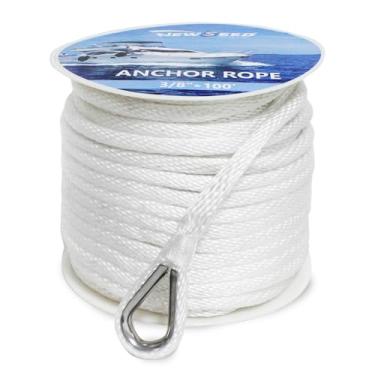 Imagem de NEWSEED Corda de âncora 3/20.3 cm x 30.3 cm linha de âncora de barco trançado sólido – força de quebra de 1,830 kg, corda de grau marítimo com dedal inoxidável 316 – Linha de ancoragem resistente para