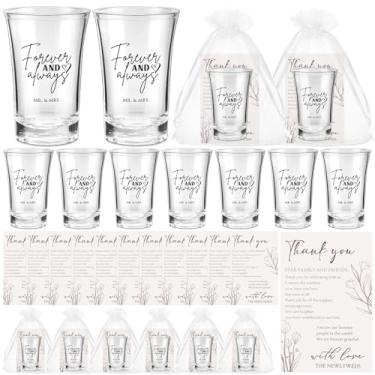 Imagem de Teenyyou Conjunto de 25 lembrancinhas de casamento para convidados, copos de shot de casamento Forever and Always Copos de acrílico transparente para Sr. e Sra. Copos de vinho com cartão de