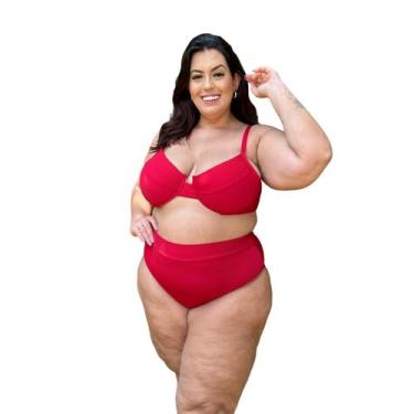 Imagem de Biquíni Moda Praia Plus Size Hot Pants Meia Taça Retrô Canelado Blogue