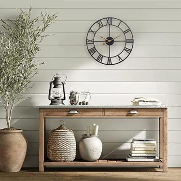 Imagem de Relógio grande ao ar livre, vintage e antigo europeu industrial decorativo metal romano, relógio de parede de ferro esqueleto operado por bateria silencioso, jardim, pátio, piscina/cerca-45,7 cm