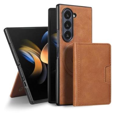 Imagem de HAO RIYLN Capa de couro para Samsung Galaxy Z Fold6, capa magnética ultrafina com carteira destacável vintage business capa à prova de choque, marrom, Z DOBRAD6