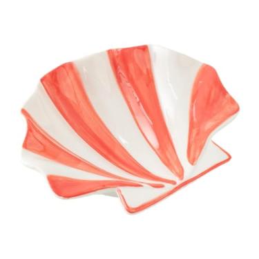 Imagem de Fiocias Brincos em formato de concha de cerâmica, bandeja para joias, frutas, grande, cozinha, amêijoa, prato de doces, colar, porta-chaves para presente de, Vermelho