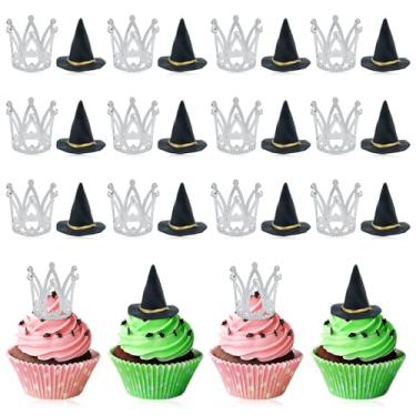 Imagem de 24 Pcs Witch Hat and Crown Cake Topper,Wicked Cake Topper and Wicked Cupcake Toppers,For Party, Birthday Cake, Craft Decoration