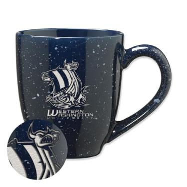Imagem de Rico Industries Caneca de café NCAA Western Washington Vikings Primary Logo Navy 473 ml com gravação a laser de cerâmica salpicada