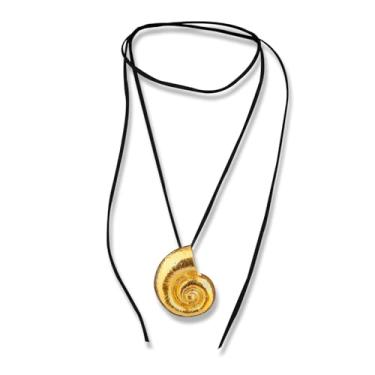 Imagem de MAOFAED Colar de couro de concha multidirecional, colar com pingente de concha, presente de casamento na praia, presente de concha (colar de concha), Aço inoxidável, Sem Pedra Preciosa