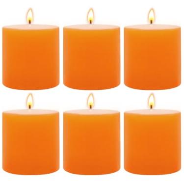 Imagem de Pacote com 6 velas votivas perfumadas de limão, velas laranja de 5 x 5 cm, velas de pilar queimadas limpas de longa duração para casa, spa, casamento, festa e relaxamento