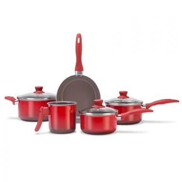 Imagem de Conjunto De Panelas Brinox Ceramic Life Smart 4789/100 Com Revestimento Cerâmico 5 Peças Vermelho