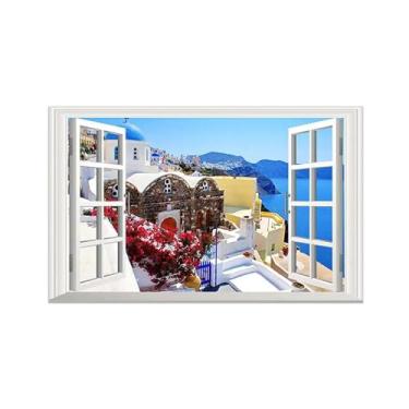 Imagem de Impressão lona janela falsa-Edifícios costeiros-Imagem arte parede paisagem-Pintura moderna para banheiro decoração 30x50cm12x20in Sem Moldura