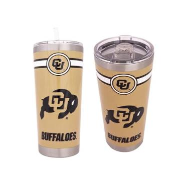 Imagem de Desert Cactus University of Colorado 623.7 g Rally Tumbler Buffaloes Buffs isolado aço inoxidável com tampa e canudo copo reutilizável de parede dupla quente e frio cor completa 623 g (ouro)