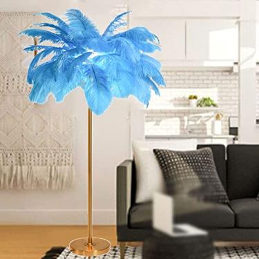 Imagem de Lâmpada de LED moderna, luminária de chão de penas de avestruz com interruptor de pé, corpo de lâmpada dourada, lâmpada de penas de cabeceira para escritório, sala de estar, quarto