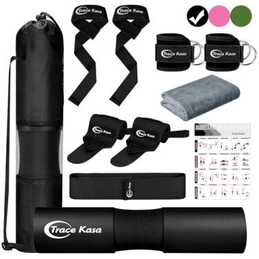 Imagem de TRACE KASA Conjunto de almofadas de barra: almofada de impulso de quadril para agachamentos, tiras de tornozelo para máquinas de cabos, mulheres, homens, faixa de resistência ao quadril, tiras de