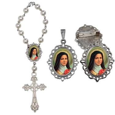 Imagem de Terço de Carro Santa Teresinha com Broche e Relicario Lembrancinha Rel