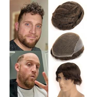 Imagem de BEEOS Peruca De Renda Q6 Skinlike Real Hd Para Homens, Pele Fina 8 X 10 Polegadas, Parte Traseira E Lateral, Com Aplique Cabelo Humano Indiano Remy Na Frente, Sistema Substituição Nº 7, Castanho Cla