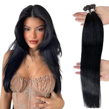 Imagem de Extensões de cabelo Black Itip de 60 cm Extensões de cabelo humano Cor #1 Preto Jet Fusion Extensões de cabelo pré-coladas 40 G 50 fios de longa duração