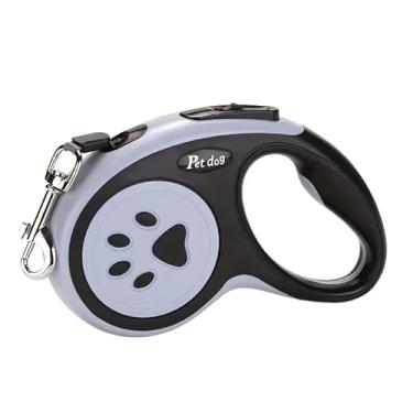 Imagem de Coleira com guia retrátil de 3/5 metros para cães e gatos com trava antiderrapante (Com Pegada-Preto,3 Metro)