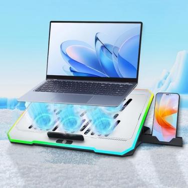 Imagem de Cooler Notebook – Suporte para Notebook com Cooler RGB Ajustável 5 Ângulos, Base Refrigerada Ventilada 6 Ventoinhas, Suporte Smartphone Integrado e Portas USB – Compatível com Notebooks 12"-17"