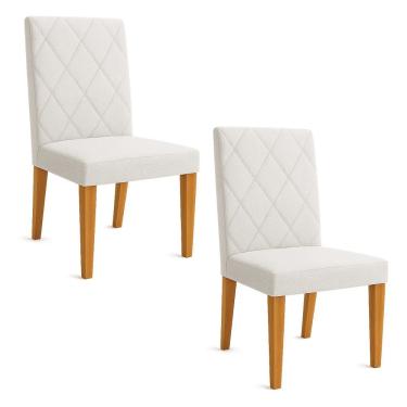 Imagem de Kit 02 Cadeiras de Jantar Estofada Siena Linho Bege Pés Trapézio Castanho - Pallazio