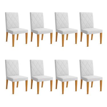 Imagem de Kit 08 Cadeiras de Jantar Estofada Siena Linho Cinza Pés Trapézio Castanho - Pallazio