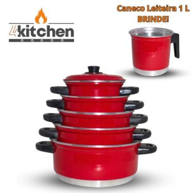 Imagem de Jogo de Panelas Tampa Aluminio Vermelho 5 Pç + Brinde Caneco - Fortpla