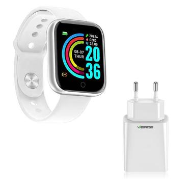 Imagem de Kit 1 Relógio Smartwatch Branco + 1 Base De Carregador