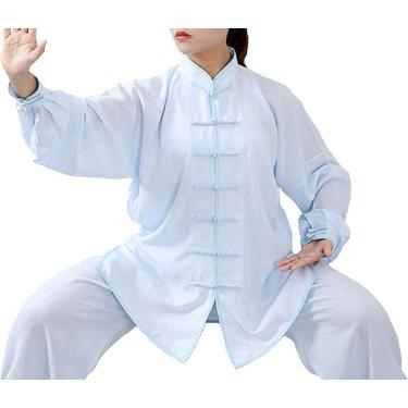 Imagem de Roupa De Tai Chi Em Algodão E Linho Unissex Roupas De Artes Marciais Fantasia De Kung Fu Para Homem E Mulher, Light Blue/Long Sleeve, 3XL