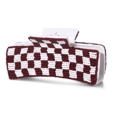 Imagem de Grampo de cabelo de dia de jogo para mulheres com contas xadrez beisebol futebol clipes de cabelo roupas dia de jogo esportes fãs de futebol acessórios para mães presentes (vinho branco)