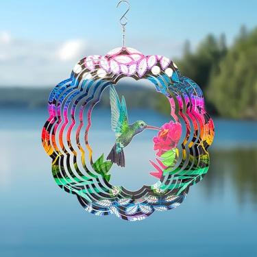 Imagem de FENELY Decoração De Jardim Com Cata-Vento, Esculturas Metal Em Aço Inoxidável 3D, Decorações Cinéticas Suspensas Beija-Flores, Enfeites Para Pátio Interno E Externo, Liquidação Apanhador Sol, Moinho