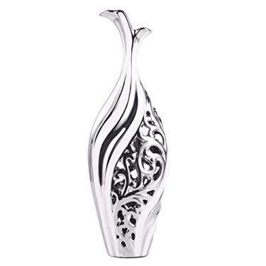 Imagem de Vaso de chão de 48 cm, vaso de porcelana prata, vaso decorativo de cerâmica a céu aberto, vaso de flor de palheta seca exclusivo, vaso grande para piso de sala de estar, escritório em casa, decoração