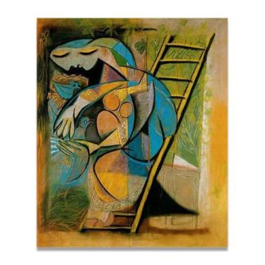 Imagem de LKXGRRSFG Impressão em tela Cubismo Pablo Picasso Esposa do fazendeiro em uma escada – Reprodução profissional Arte Moderna 59,9 x 71,9 cm