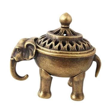 Imagem de WeiLaiKeQi Suporte para incenso de elefante, queimador de incenso em espiral antigo com tampa retrô para decoração de mesa interna e externa de quarto