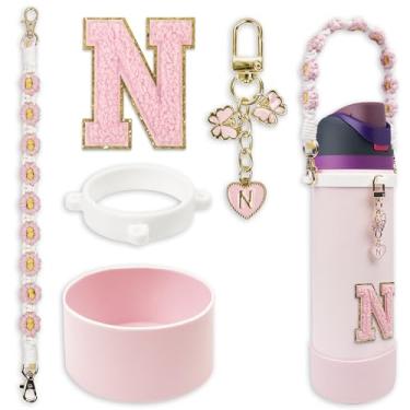 Imagem de Conjunto de monograma fofo de bota de silicone compatível com garrafa de água Owala 1,134 g - Acessórios perfeitos para Owala Tumbler, Owala Free Sip, Pink Owala, Black Owala, copo de café owala (rosa