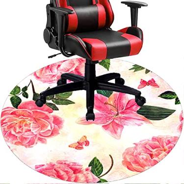 Imagem de Tapete de cadeira de escritório com flores, textura de flor, tapete de cadeira de mesa para piso de madeira de escritório em casa, protetor de piso de pilha baixa, redondo 119 cm
