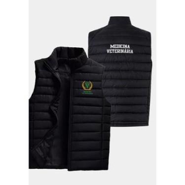 Imagem de Colete Puffer Bordado Medicina Veterinária Masculino com Bolsos e Capuz Removível-Masculino