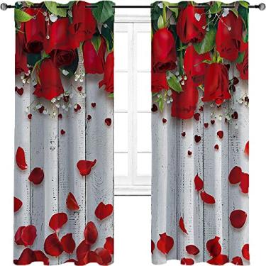 Imagem de Cortina blackout rosa 90%, flor vermelha do dia dos namorados, tecido impermeável, para quarto, jardim de infância, sala de estar, L 182 x C 182 cm vermelho cinza
