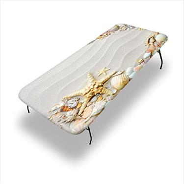 Imagem de Toalha de mesa retangular estrela do mar, costa marítima com areia com várias conchas tropicais tema de vida selvagem aquática, 76 cm x 152 cm, capa de mesa para mesa dobrável de 1,5 m, coral branco