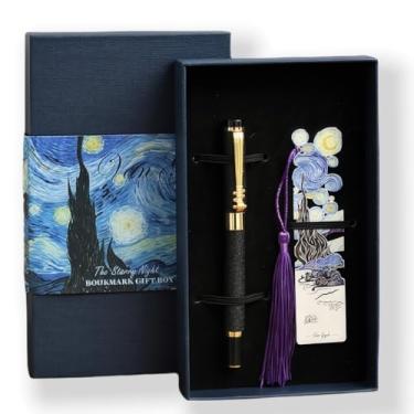 Imagem de Marcadores de livro de metal com canetas. Marcadores de livro elegantes dourados vazados para amantes de livros, escritores e leitores. Presente perfeito para crianças e família, embalagem de presente