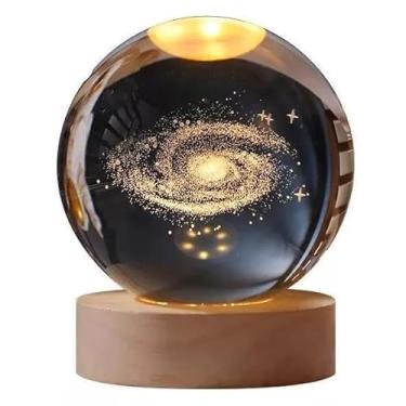 Imagem de Luminária Bola de Cristal, Mesa Sistema Solar Saturno Lua Galáxia LED Base Madeira Enfeite Decorativo Casa(Galaxia)