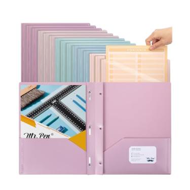 Imagem de Mr. Pen - Pastas de plástico com bolso frontal transparente, 5 peças, cores pastel, pastas de arquivo com fixadores para documentos, 15 pastas de arquivos em cor pastel