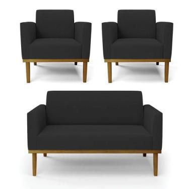 Imagem de Sofá Namoradeira Com 2 Poltronas Base De Madeira Fixa Castanho Marisa 