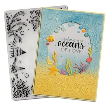 Imagem de Arbuya Pastas de plástico em relevo para fazer cartões, moldura de concha marinha, pasta de gravação em relevo para scrapbooking, papel, artesanato, decoração de casa