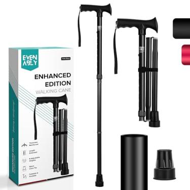 Imagem de EVENABLY Bengala de caminhada aprimorada (mais grossa e mais longa) - dobrável, ajustável, dobrável, ponta sobressalente, com bolsa de viagem | Bengala versátil para todas as alturas, peso, idosos e