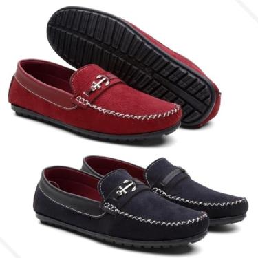 Imagem de Kit 02 Mocassim Sapatilha Masculina Conforto Drive Preto e Vermelho-43