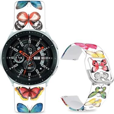 Imagem de Sjiangqiao Pulseiras estampadas com padrão compatíveis com Samsung Galaxy Watch de 46 mm/Watch 3 de 45 mm/Gear S3 Frontier/Classic/Pebble Time/V, pulseira de silicone de 22 mm para homens e mulheres